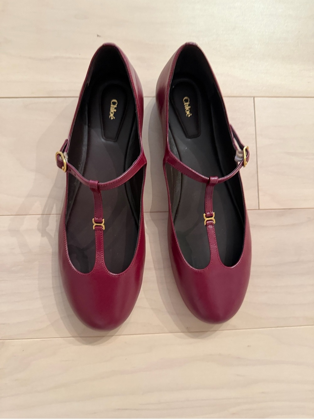 Chloe T-Strap Marcie Ballet Flats in Burgundy NWT Sz40 - Picture 7 of 8